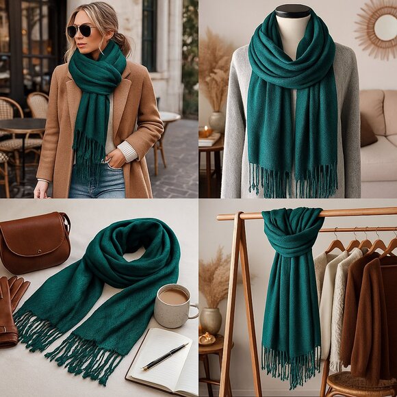 World Market Emerald Green Pashmina Scarf – Luxe Winter Wrap & Shawl - Picture 1 of 4